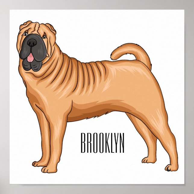 Póster Chinese Shar-Pei dog cartoon illustration (Frente)