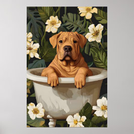 Póster Chinese Shar Pei In Bathtub Poster, Funny Dog