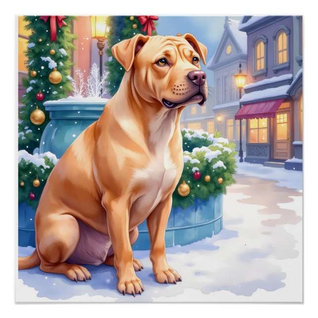 Póster Chinese Shar-Pei Snowy Town Fountain Christmas Art (Anverso)