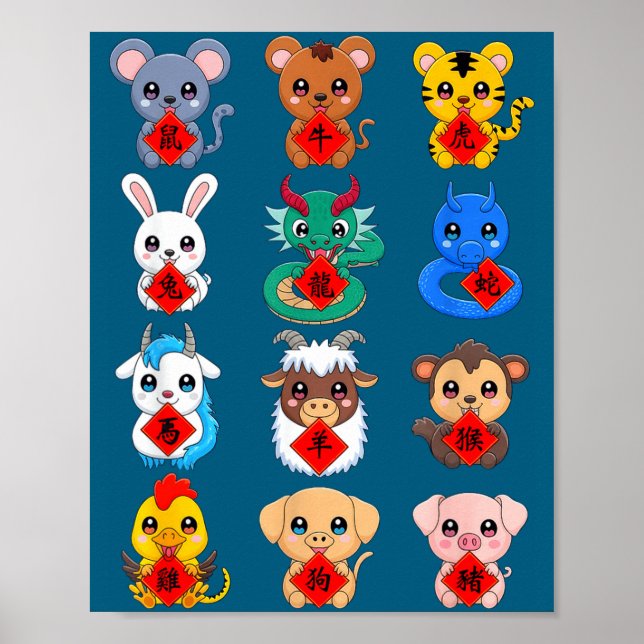 Póster Chinese Zodiac Animal Signs Lunar New Year  (Frente)