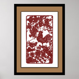 Póster Chinese Zodiac Rooster Papercut Scene
