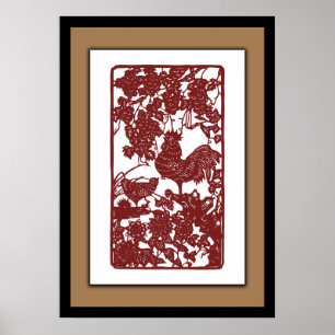 Póster Chinese Zodiac Rooster Papercut Scene
