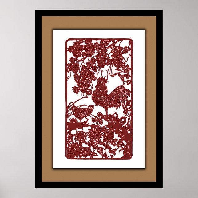 Póster Chinese Zodiac Rooster Papercut Scene (Frente)