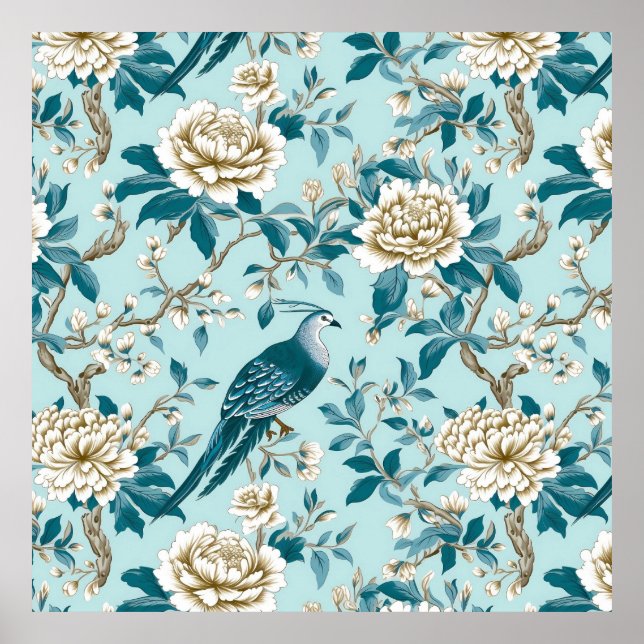 Póster Chinesoire, cosecha, antigüedades, Songbird, Peony (Frente)
