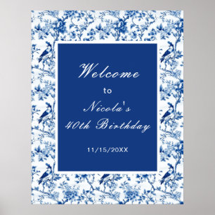 Póster Chinoiserie Aves Azules y Flores Baby Shower