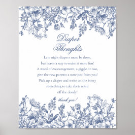 Póster Chinoiserie Azul Flora Diaper Thoughts Baby Shower