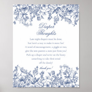 Póster Chinoiserie Azul Flora Diaper Thoughts Baby Shower
