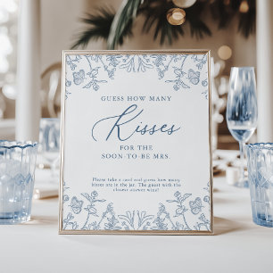 Póster Chinoiserie azul francesa cuántos besos