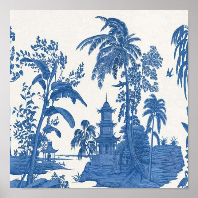 Póster Chinoiserie azul y blanca Oriental Oriental (Frente)