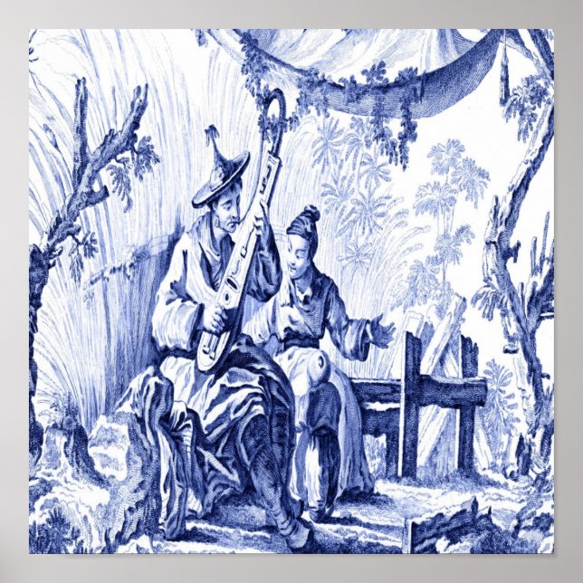 Póster Chinoiserie azul y blanca Oriental Oriental (Frente)