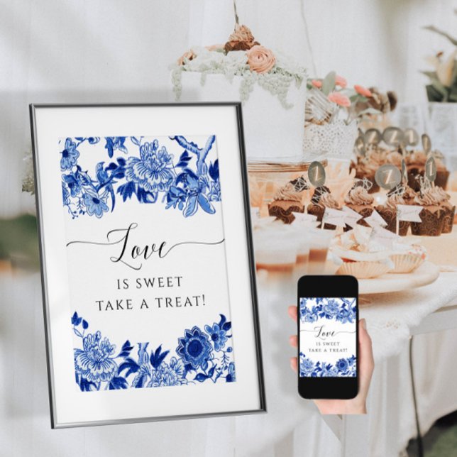 Póster Chinoiserie Azul y Blanco Amor es Postre Dulce (Subido por el creador)