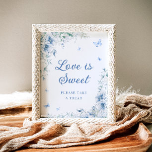 Póster Chinoiserie azul y blanco El amor es dulce