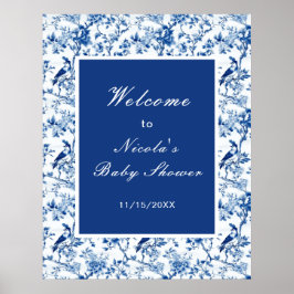 Póster Chinoiserie Blue Birds and Flowers Baby Shower