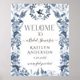 Póster Chinoiserie Blue Floral Bienvenida a la ducha de n