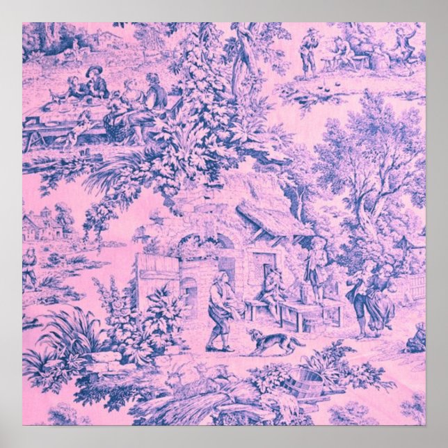 Póster Chinoiserie de tela rosa francesa estilo rústico r (Frente)