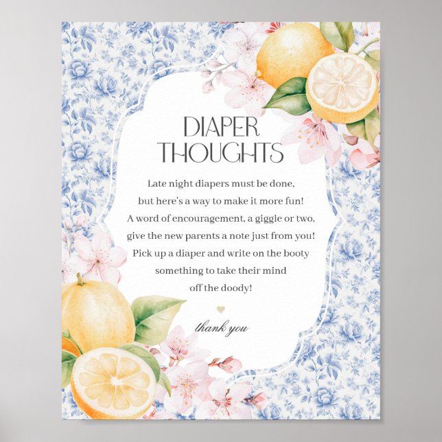 Póster Chinoiserie Lemon Tea Diaper Thoughts Baby Shower (Frente)