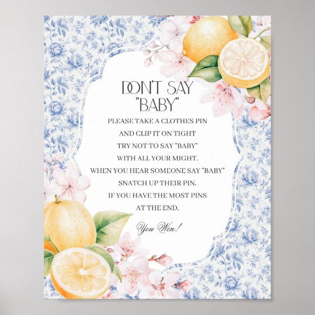Póster Chinoiserie Lemon Tea No Dicen Juego Baby Shower (Frente)