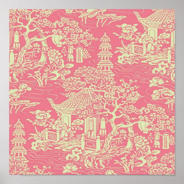 Póster Chinoiserie rosa (Frente)