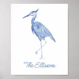 Póster Chinoiserie Watercolor Blue Heron