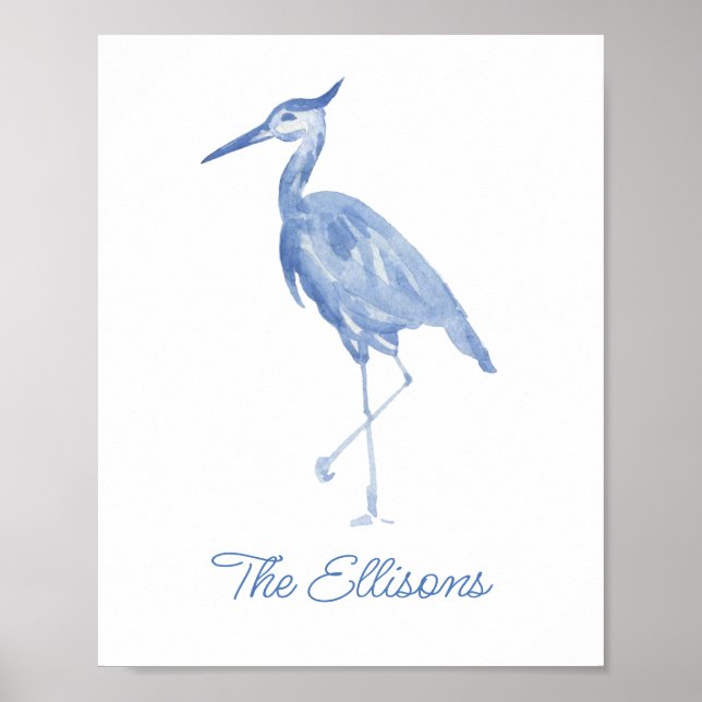 Póster Chinoiserie Watercolor Blue Heron (Frente)