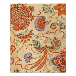 Póster Chintz Floral Antiguo Terracota Francés Vintage