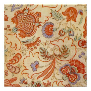 Póster Chintz Floral Antiguo Terracota Francés Vintage
