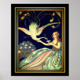 Póster Chiostri Art Deco "Girl & Peacock" Print