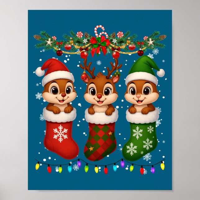 Póster Chipmunk In Christmas Socks Lights Chipmunk Xmas L (Frente)