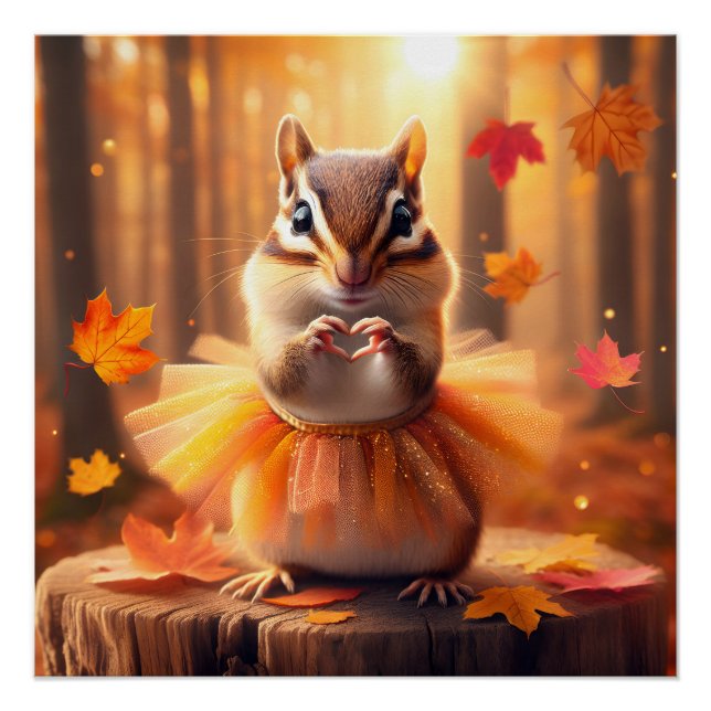 Póster Chipmunk otoñal con tutu y corazón (Anverso)