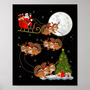 Póster Chipmunk Santa Trineo Volador Divertido Mágico Chr