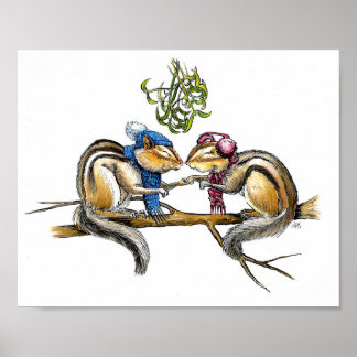 Póster Chipmunks Under the Mistletoe Print