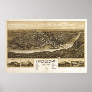 Póster Chippewa cae Mapa Panorámico de la Primera Guerra