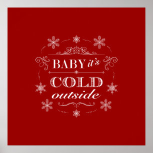 Póster Chirstmas o copos de nieve rojos y blancos del