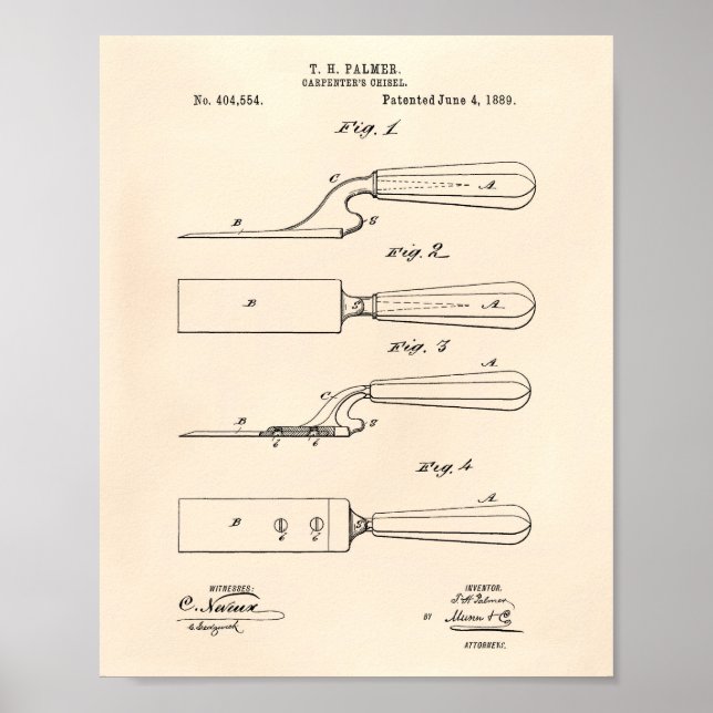 Póster Chisel de Carpenter 1889 Patent Art Old Peper (Frente)