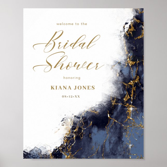 Póster Chispas de Mármol Despedida de Soltera Azul Marino (Frente)