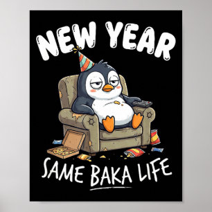 Póster Chiste de pingüino divertido humor cita año nuevo 