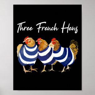 Póster Chiste divertido de Navidad Tres gallinas francesa