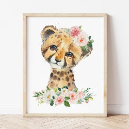 Póster Chita, Safari, flores rosas, guardería Chica