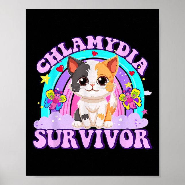 Póster Chlamydia Survivor Gato Arcoiris (Frente)
