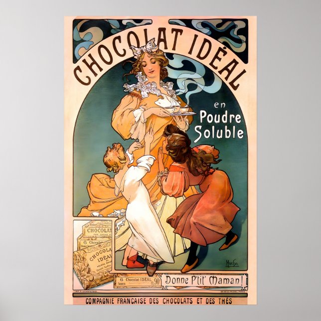 Póster Chocolat Ideal 1897 CARTEL IMPRESO Alphonse Mucha (Frente)