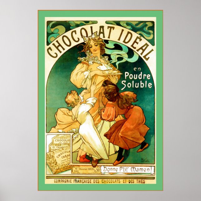 Póster Chocolate ~ Alphonse Mucha ~ Anuncio de época (Frente)