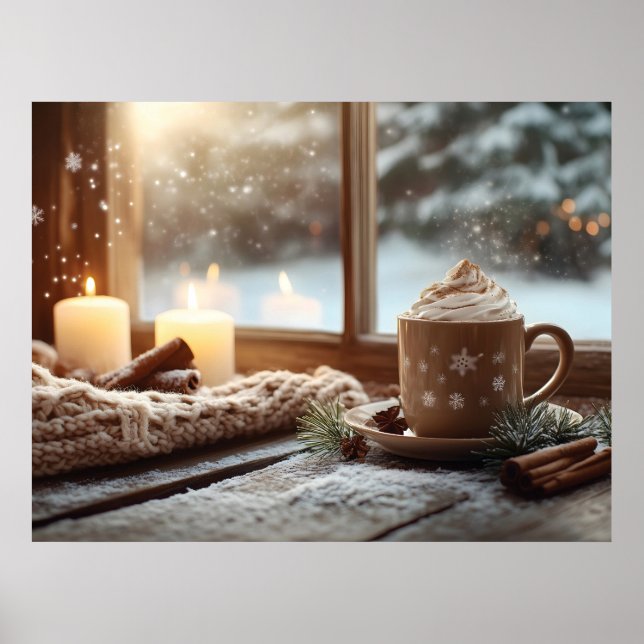 Póster Chocolate caliente acogedor con invierno de crema  (Frente)
