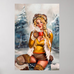 Póster "Chocolate caliente en un día frío" Pinup Art