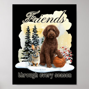 Póster Chocolate Goldendoodle y amigo en nieve invernal S