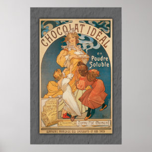 Póster Chocolate ideal cosecha de cacao francés de época