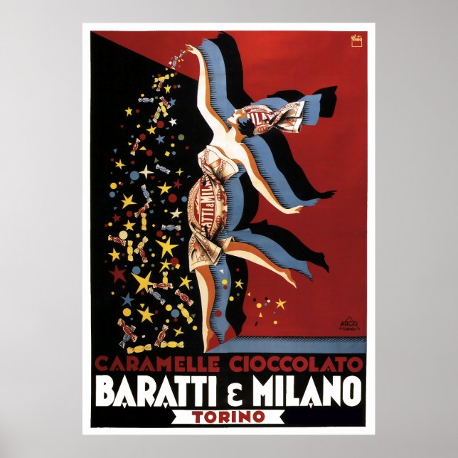 Póster CHOCOLATE ITALIANO BARATTI & MILANO c. 1920 (Frente)
