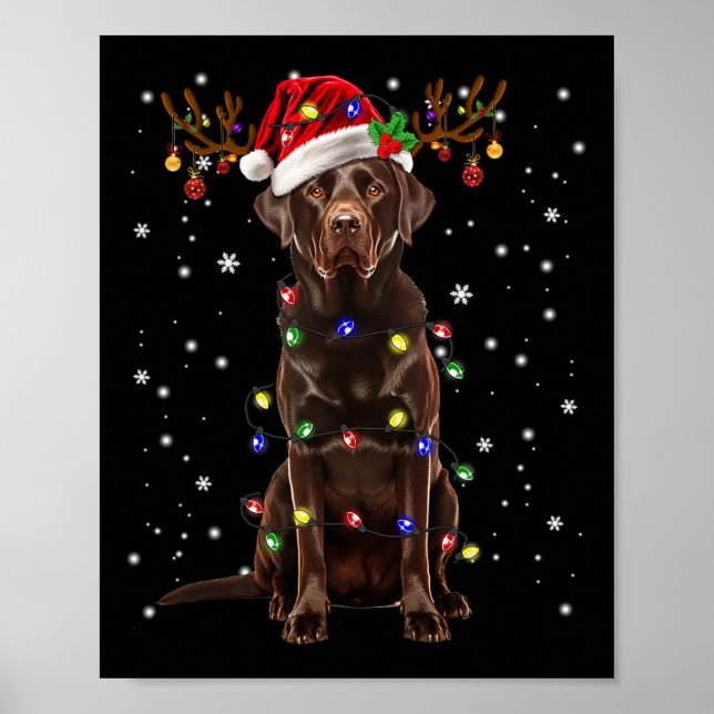 Póster Chocolate Lab Labrador Christmas Tree Light Pajama (Frente)