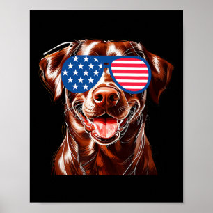 Póster Chocolate Lab Perro Bandera Estadounidense Patriót