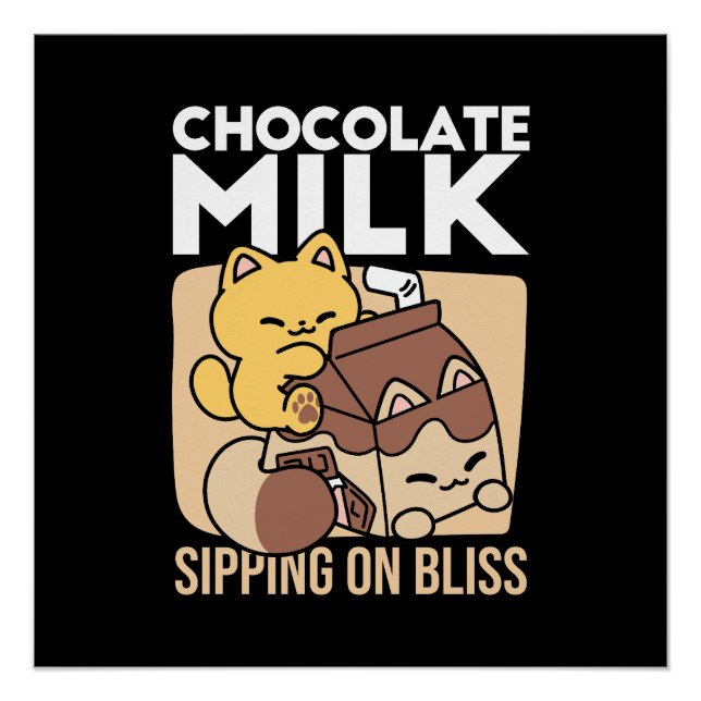 Póster Chocolate Milk Sipping on Bliss – Kawaii Cat Food  (Anverso)
