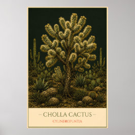 Póster Cholla Cactus – Vintage Botanical Illustration